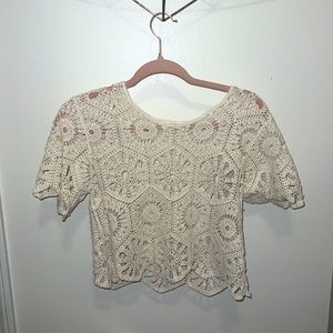 Cream crochet cropped top